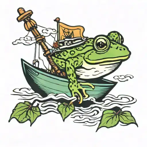 frog on a boat sailing tattoo design idea