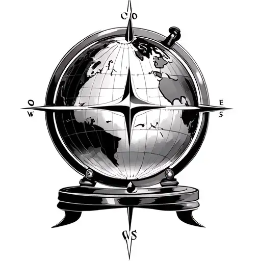 globe with compass tattoo design idea