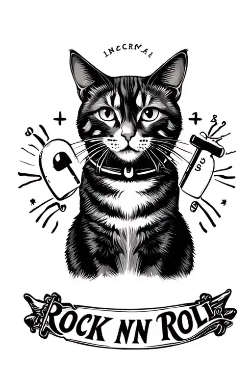 cats alcohol drugs rock n roll tattoo design idea