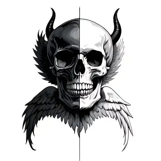 skull half angel devil tattoo design idea