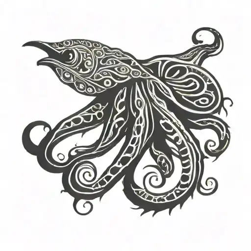 a cuttlefish inspired by Cthulhu tattoo design idea