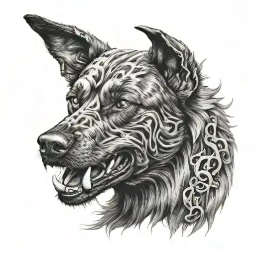hell hound dog in black tattoo design idea