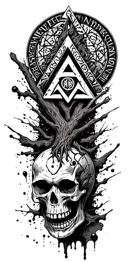 "Lenny Vince" Valknut,Vegvisir, Yggdrasil, Background Rune and skull tattoo design idea