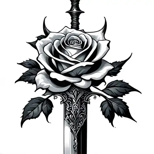 sword rose intertwined tattoo design idea