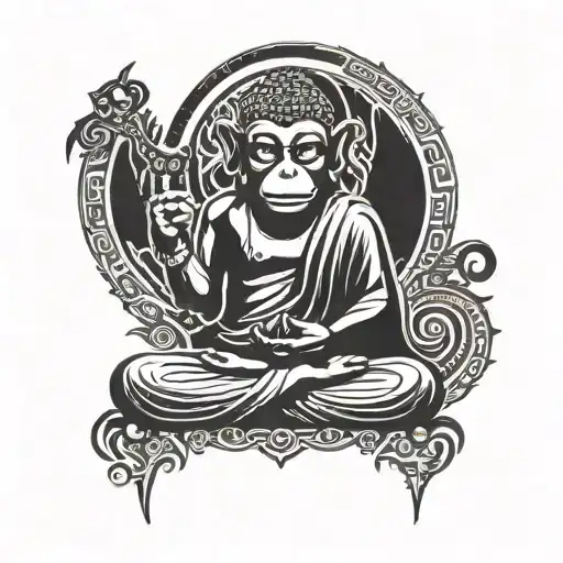 monkey temples Buddha meditating tattoo design idea