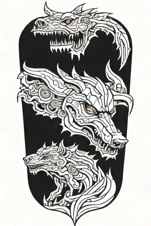 robotic werewolf howling tattoo design idea