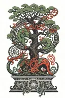 yggdrasil tree sorrounded by Jörmungandr eating his own tail like Uroborus with aztec motifs and style tattoo design idea