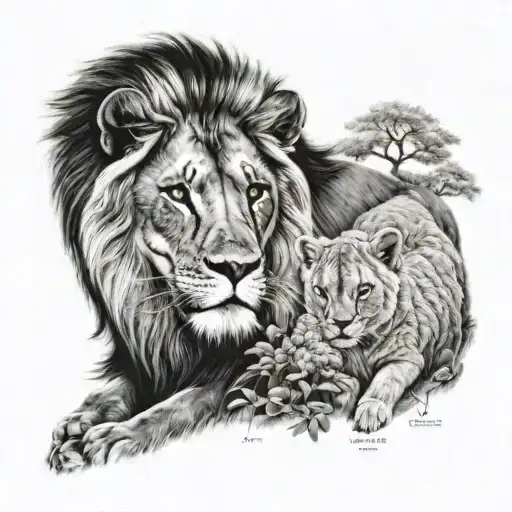 lion and lamb  tattoo design idea