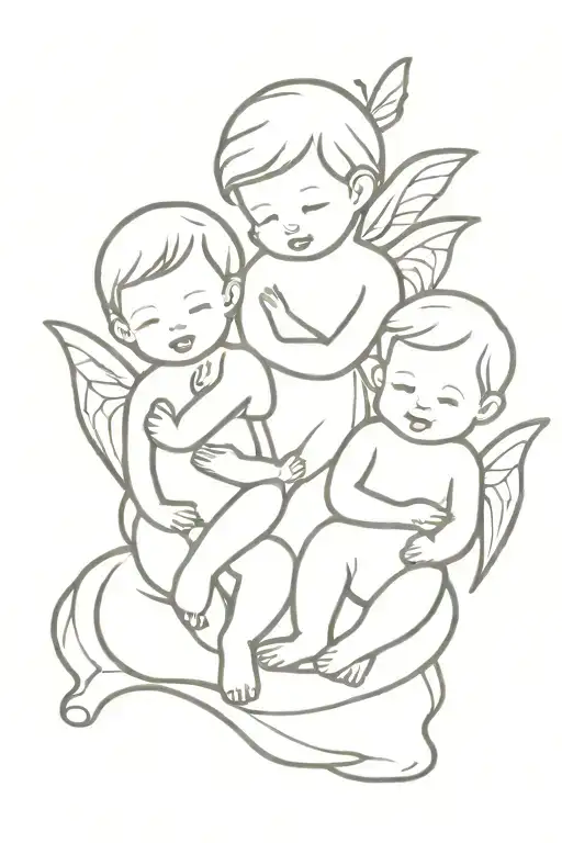 3 baby Angeles in a fairy tale  tattoo design idea