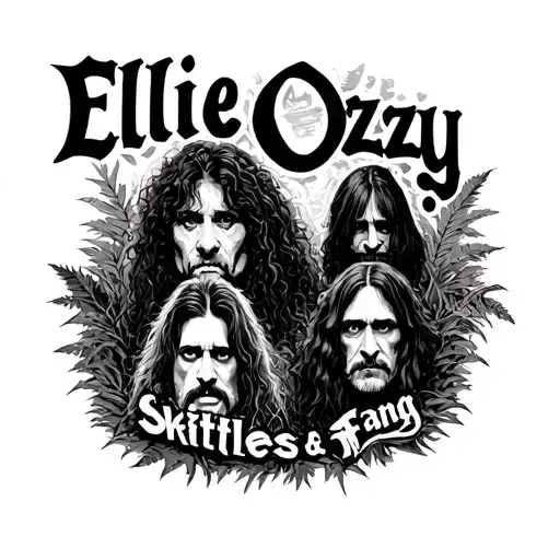 the name Ellie, Ozzy, Skittles and Fang with a bush theme and something to recognise their deaths tattoo design idea