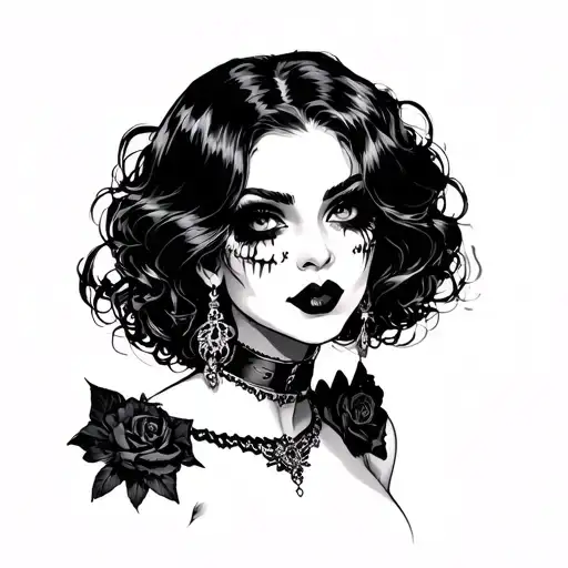 topless pin up goth girl tattoo design idea