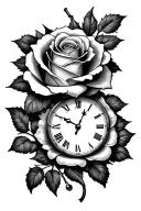 rose and clock tattoo design idea