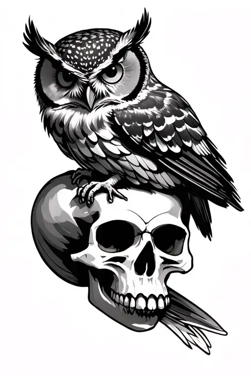 owl perched on skull tattoo design idea