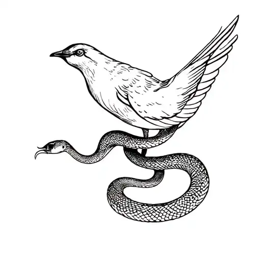 Snake wrapped around a bird tattoo design idea