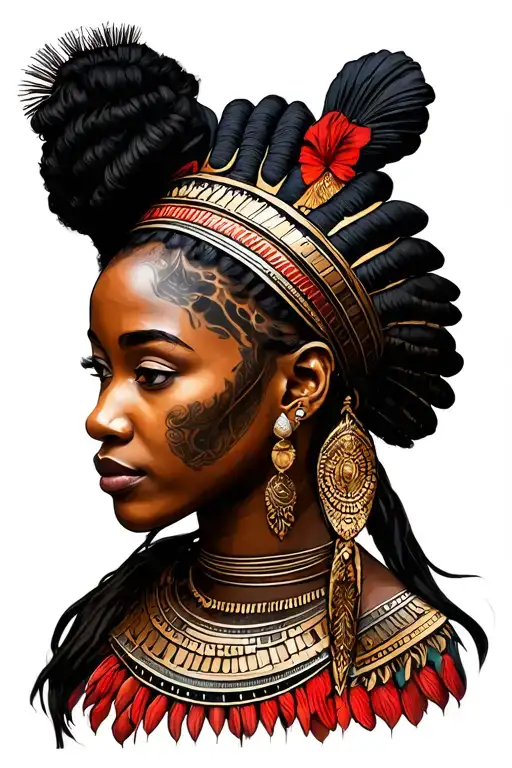 africa women bdsm queen warrior African lady head profile tattoo design idea