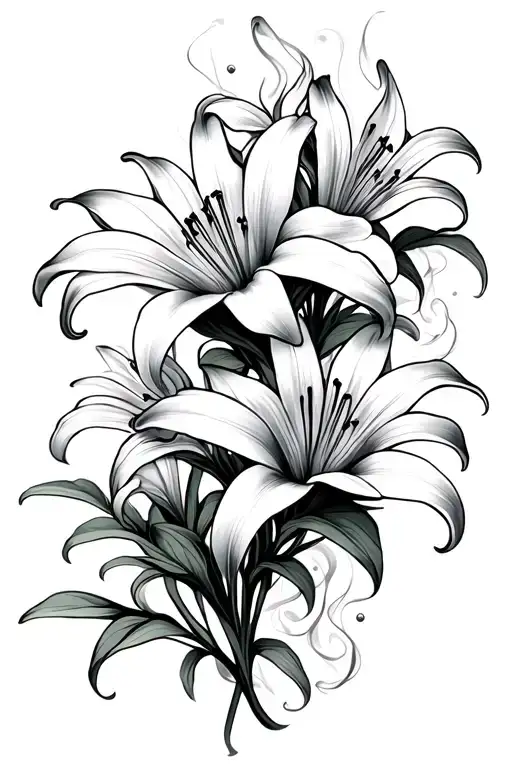 stargazer lily flowers intertwined with smoke in the back  tattoo design idea