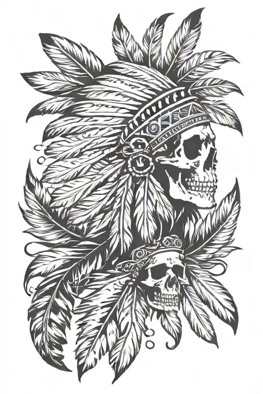 indian feathers with skulls tattoo design idea