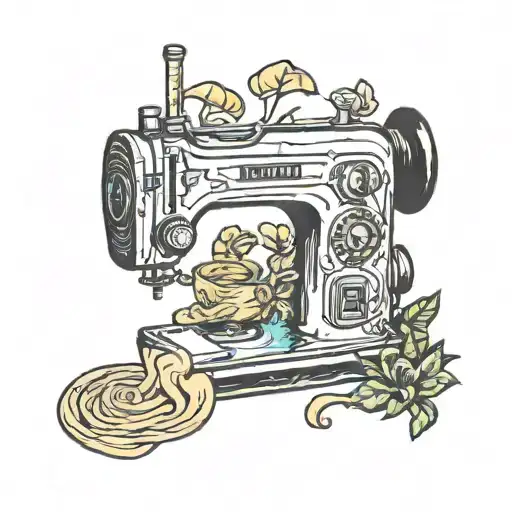 sewing machine mai tai palm tree wave tattoo design idea