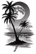 night beach scene with palm trees and a full moon tattoo design idea