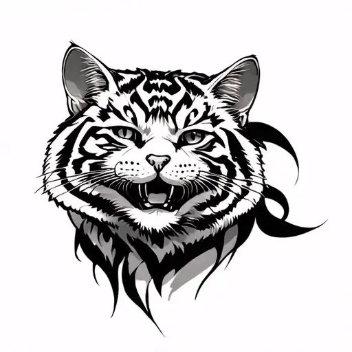 Japanese style tattoo fir someone who loves cats, was born in the year of the tiger, lost her dad who was in the marines tattoo design idea