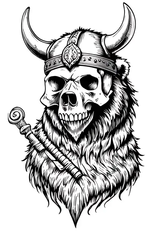 viking skull with bear head tattoo design idea