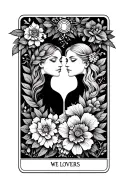 "We tangle endlessly " Sleep Token; The lovers tarot card, sleep token logo, floral work  tattoo design idea