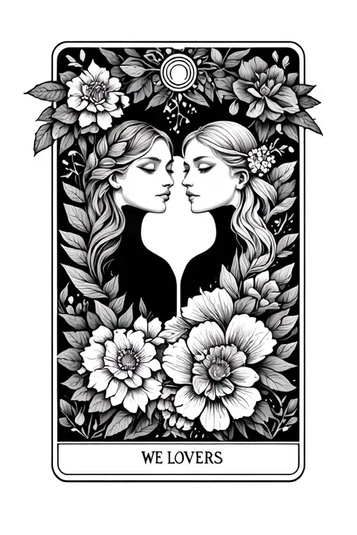 "We tangle endlessly " Sleep Token; The lovers tarot card, sleep token logo, floral work  tattoo design idea