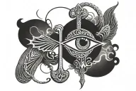 heartbeat line and ankh symbol with eye tattoo design idea