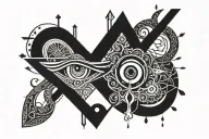 heartbeat line and ankh symbol with eye tattoo design idea