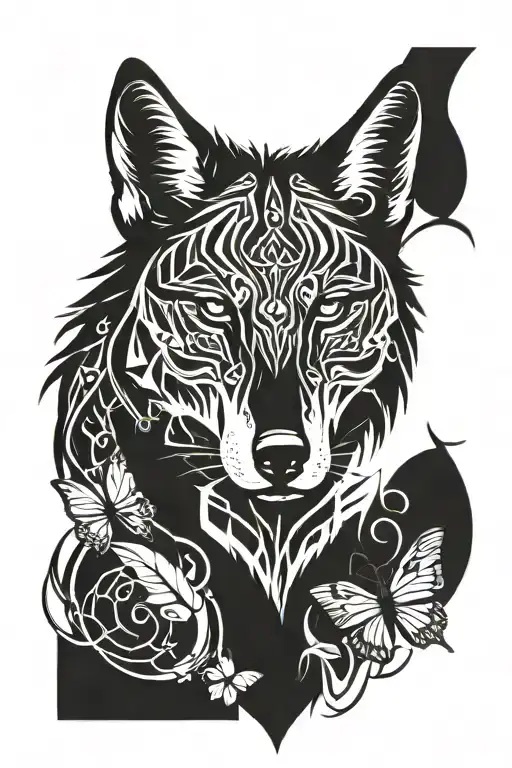 wolf and butterfly   tattoo design idea