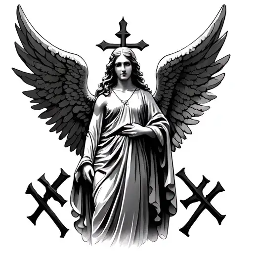 angel with 3 crosses behind it  tattoo design idea