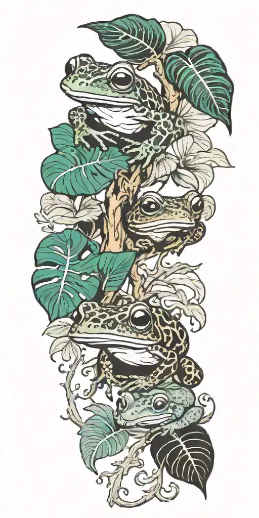 coqui frog rainforest family tree branches Puerto Rico flag  tattoo design idea