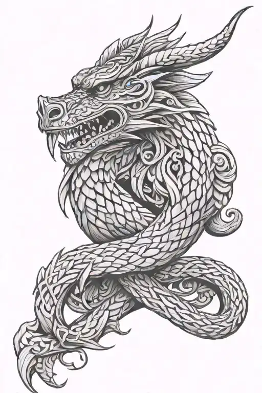 viking dragon with celtic knot scales intertwined  tattoo design idea