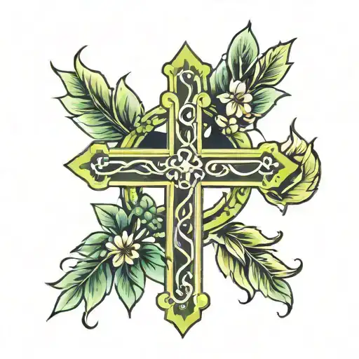 laurel wreath ontop of a cross glowing  tattoo design idea