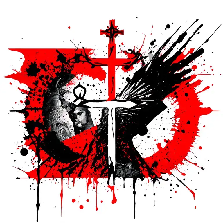 Religious symbols merging tattoo design idea