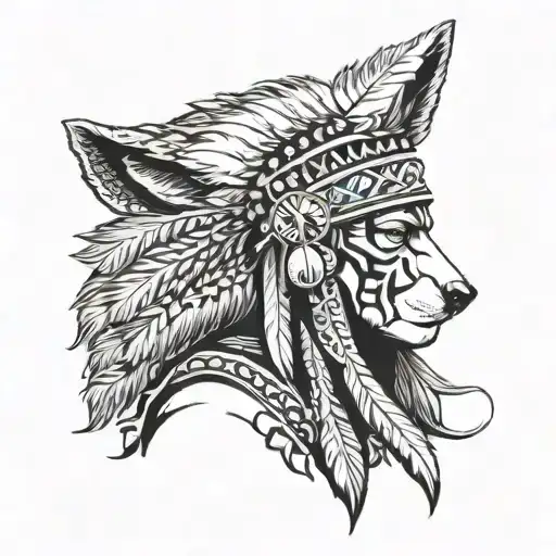 Native American with wolf head hat tattoo design idea
