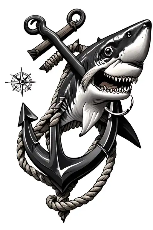 anchor compass rope shark tattoo design idea