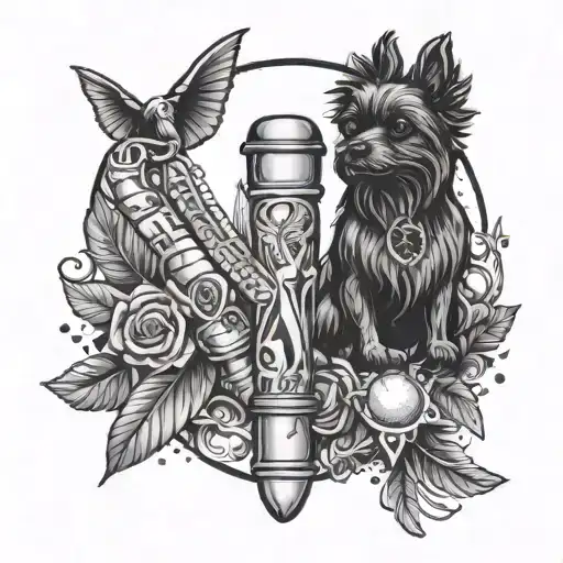 dildo, raven, parachute, shepherd, yorkie chocolate,  bong, blunt tattoo design idea