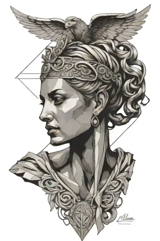"Design a highly detailed and realistic black and grey tattoo of Nike, the Greek Goddess of Victory, for a forearm place tattoo design idea