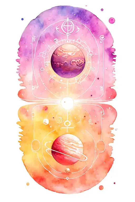 alchemical symbol planets vertical solar system tattoo design idea