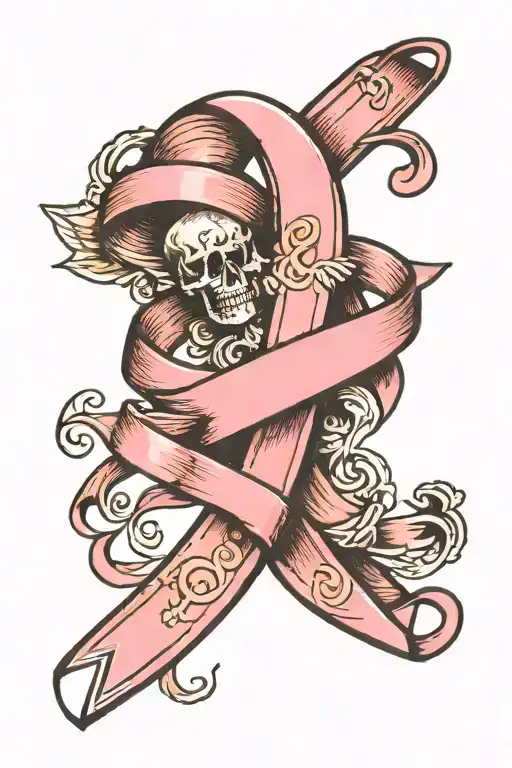 pink ribbon and letter E tattoo design idea