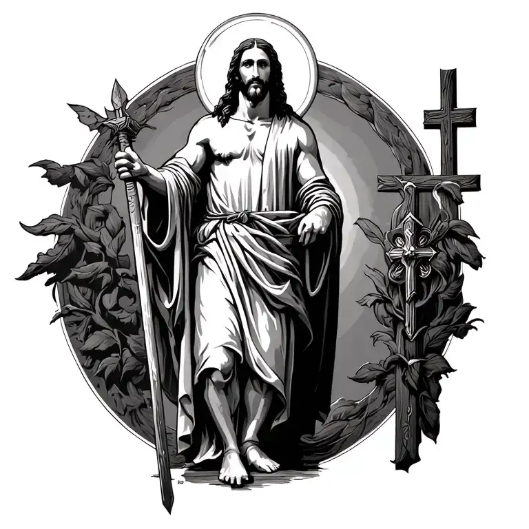 Jesus standing tall with the armor of God tattoo design idea