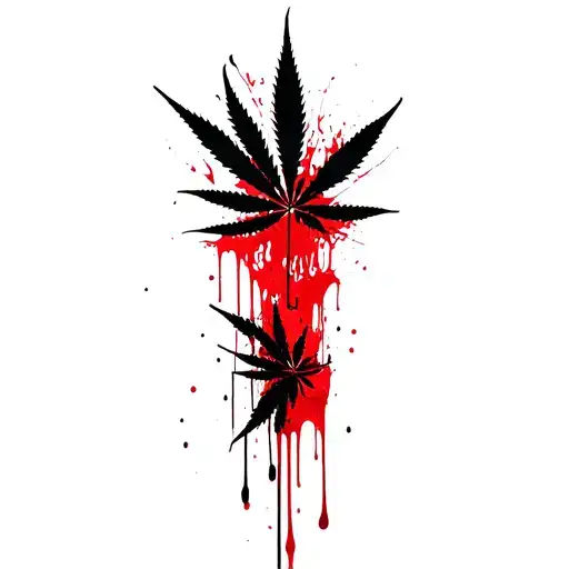 composition,marijuana leaves in the background,dripping blood tattoo design idea