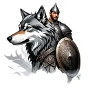 warrior with shield and wolf tattoo design idea