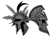 Trojan helmet with Mayan symbol incorporated tattoo design idea