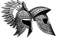 Trojan helmet with Mayan symbol incorporated tattoo design idea