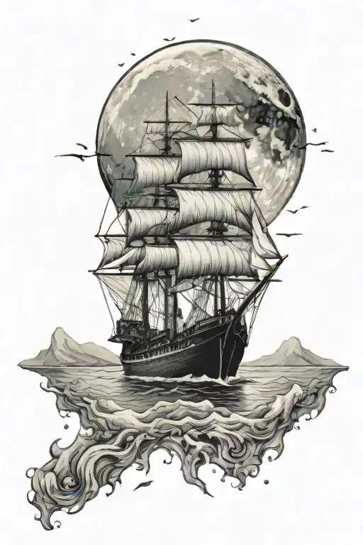 iceberg, ship, full moon, sinking ship tattoo design idea