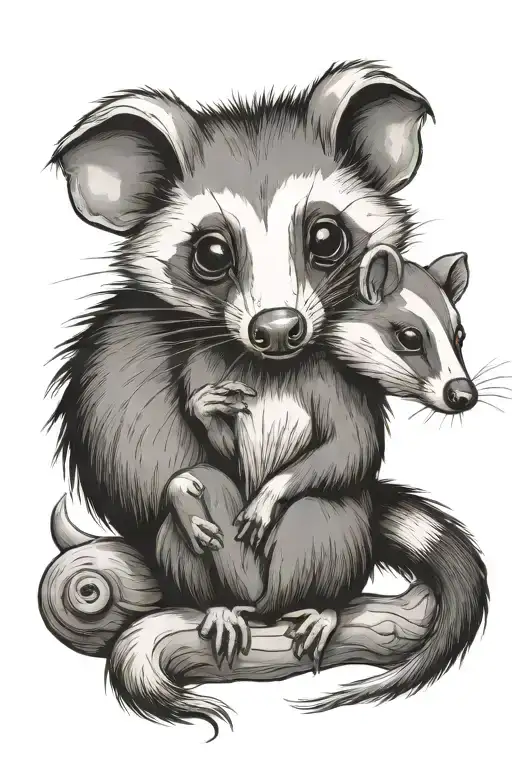 opossum and skunk cute tattoo design idea
