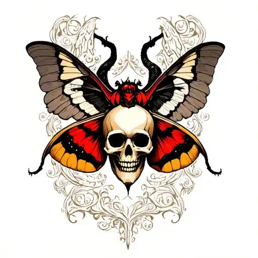 skull moth with angel on one side snd devil kn the other tattoo design idea
