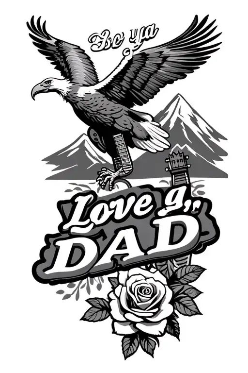 "Love ya, Dad" eagle, guitar, cowboy, mountains, rose tattoo design idea